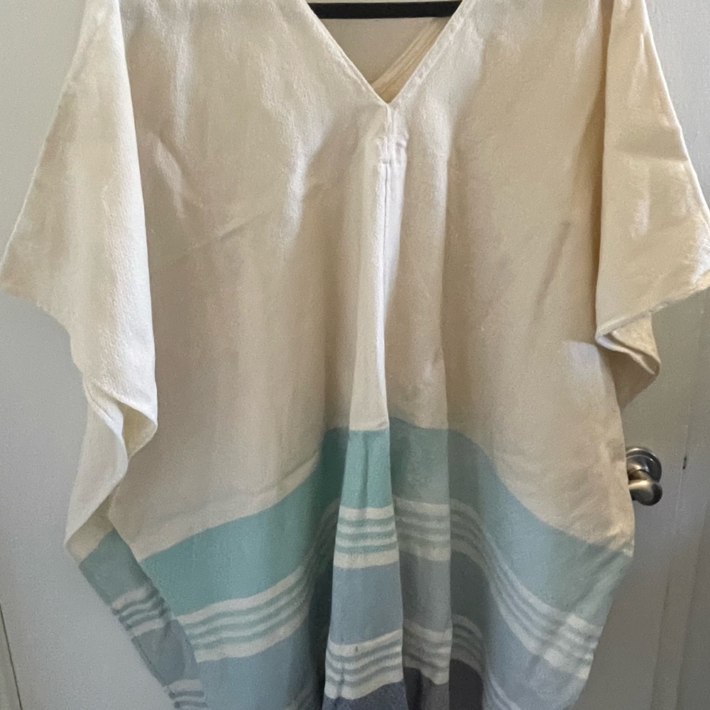 Tribe Alive Cream and Light Blue Poncho